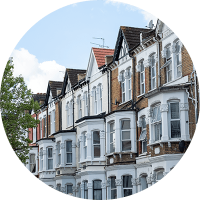 A wide shot of terraced buildings.